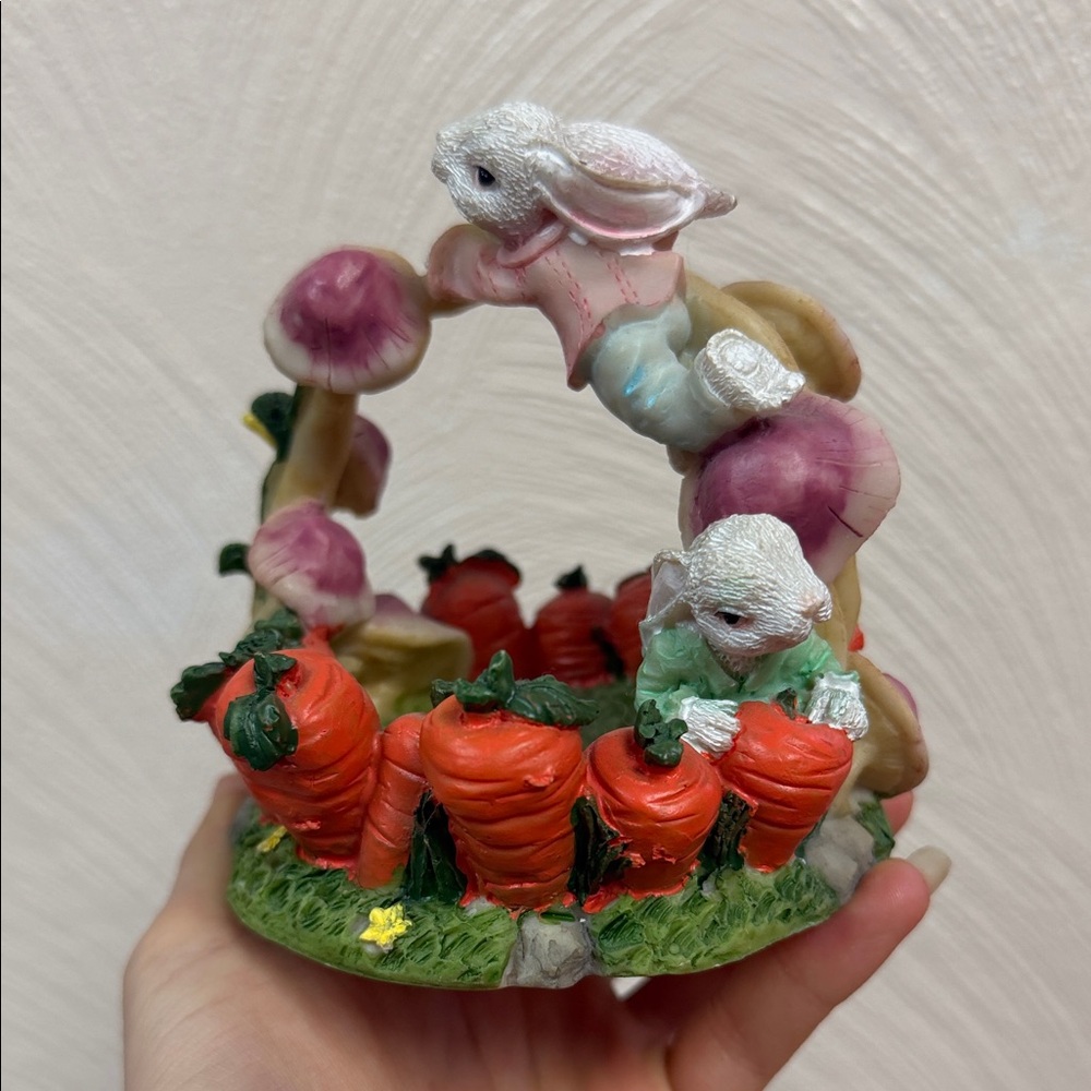 Vintage springtime and Easter Colorful Bunny and Carrot Figurine 🥕 🐰 🍄‍🟫 🐇